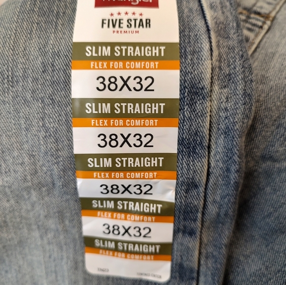 New With Tags Wrangler Five Star Slim Straight Leg 38 x 32 - Picture 4 of 7